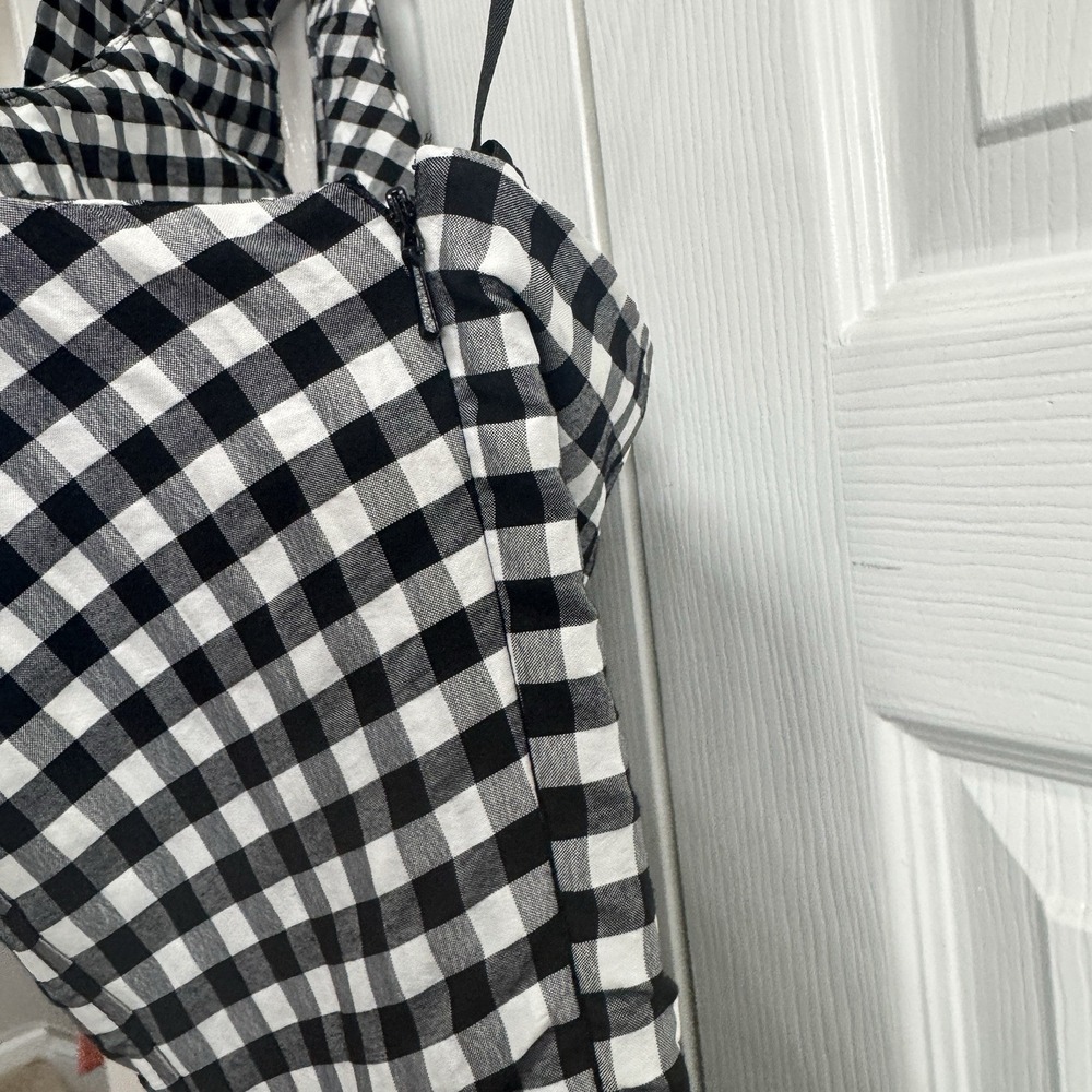 By Anthropologie One Shoulder Gingham Midi Dress Classic Black White Medium NWT - Picture 4 of 7